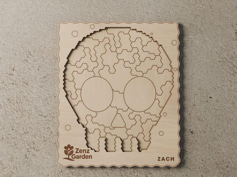 Empty skull tray with every piece outline engraved on the floor