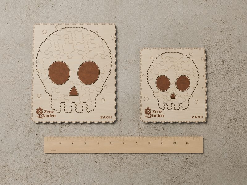 8 inch and 6 inch skull puzzles next to a ruler